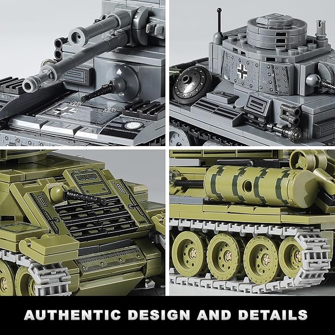 WW2 Army Tanks Toy Building Kit Compatible with Lego, Create a Soviet T-34 Tank & a German Panzer 38(t) Tank, Great Military Model Toys Gift for Boys, Kids, and Teens Age 8+ (1008 Pieces)