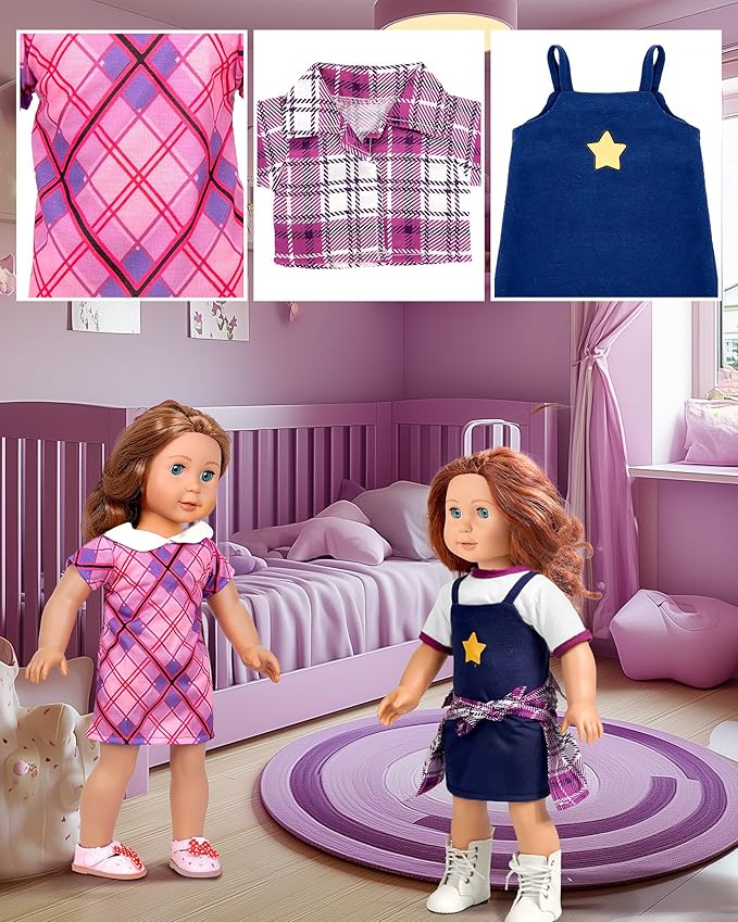 American 18-Inch Doll Clothes, 8 Sets Doll Clothing and Accessories for 18 inch Doll, Baby Doll Dress up Toys for Girls Kids