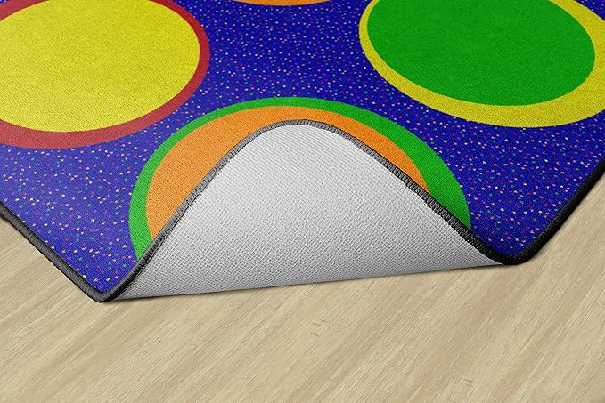 Flagship Carpets Sitting Spots Seating Rectangle Area Rug for Children's Classroom or Kids Playroom, and Home Learning Carpet, Seats 24, 7'6" x 12', Blue