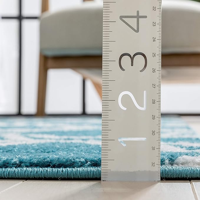 Modern Rug Calipso Blue 3'3" x 5' Lattice Trellis Accent Area Rug Entryway Bright Kids Room Kitchn Bedroom Carpet Bathroom Soft Durable Area Rug