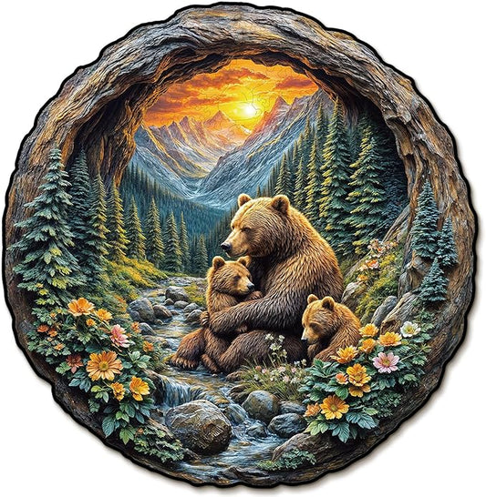 Wooden Puzzles for Adults, 3D Visual Effect Brown Bear Embrace Wooden Jigsaw Puzzle Kids,Unique Shape Wood Puzzle Adult,Puzzle for Adults,Birthday Gifts Family Games (L-13.4 * 13.1 in-309pcs)