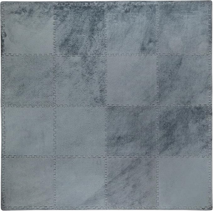 16 Piece Carpet Squares Puzzle Mat 49" x 49" Plush Interlocking Carpet Tiles, Foam Floor Tiles for Baby Play Mat - Kids Soft Play Floor Mats, Anti Slip Jigsaw Flooring Playmat Playroom Rug (Grey)