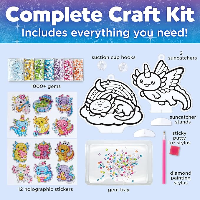 Creativity for Kids Big Gem Diamond Painting Kit: Axolotl Stickers & Suncatcher Kit - Diamond Painting Kits for Kids, Boys and Girls Art & Craft Kit Age 6-8+, Axolotl Toys and Christmas Gifts for Kids