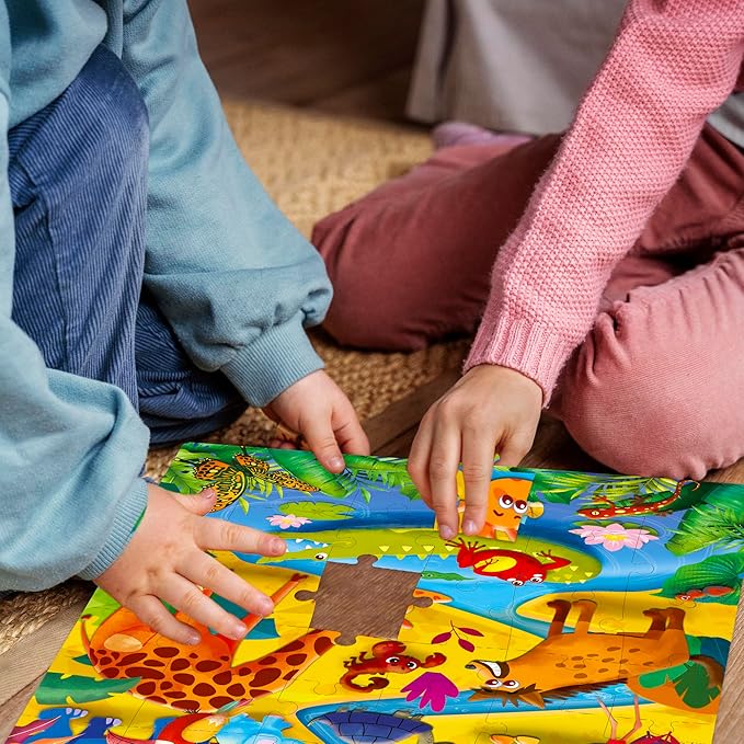 QUOKKA Puzzles for Toddlers 4-6 – 4 x 48 Pieces Jigsaw Puzzles for Kids Ages 3-5 – Learning Insects, African, Amazon, Ocean Animals Puzzle for 2-4 – Jigsaw Game for Boy and Girl 4-8 Year Old