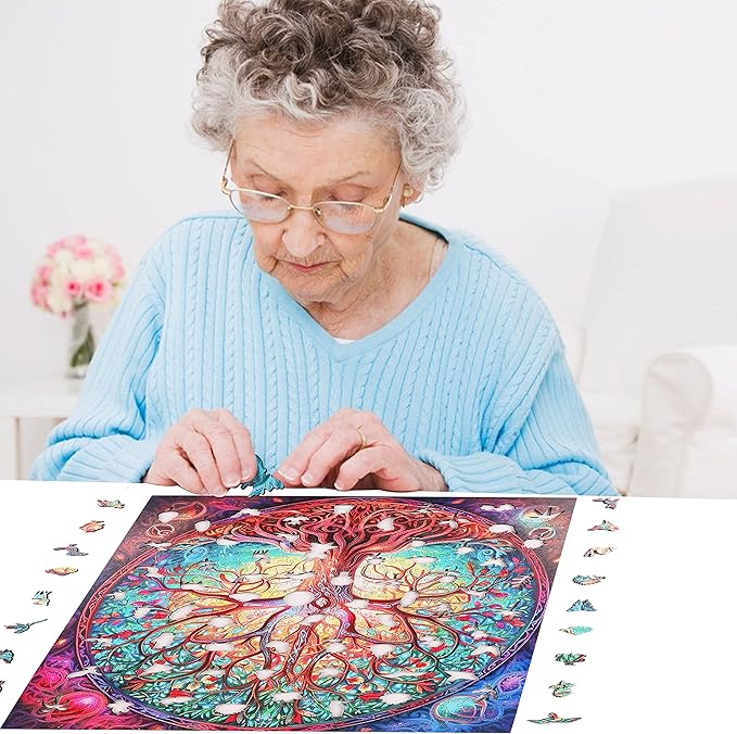 Unique Wooden Jigsaw Puzzles - Mandala Tree of Life, 500 Pcs King Size 16.5'' x 16.5'', Luxurious Shaped Wood Puzzle, Beautiful Package, Best Gift for Adults and Kids, Family Game