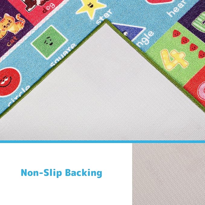 ABC Kids Rug, Kids Carpet for Playroom, Classroom Carpet with Anti-Slip Back, Educational Preschool Rugs with ABC, Numbers, Animals Colors, Shapes, Extra Large Thick (Style 6, 9'8" x 6'5")