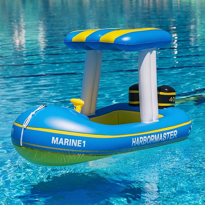 Zone Tech Inflatable Patrol Boat Pool Float and Harbor Master Boat Pool Float Ride On Fun Water Toy Squirter