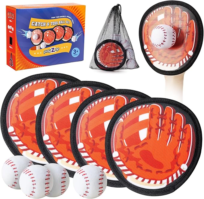 Toss and Catch Ball Set - Soft & Safe Toddler Baseball Gloves for Beginners - Kids Games Toys Indoor Outdoor - Water-Resistant Great for Yard Beach Pool - Boys Girls Birthday Gift
