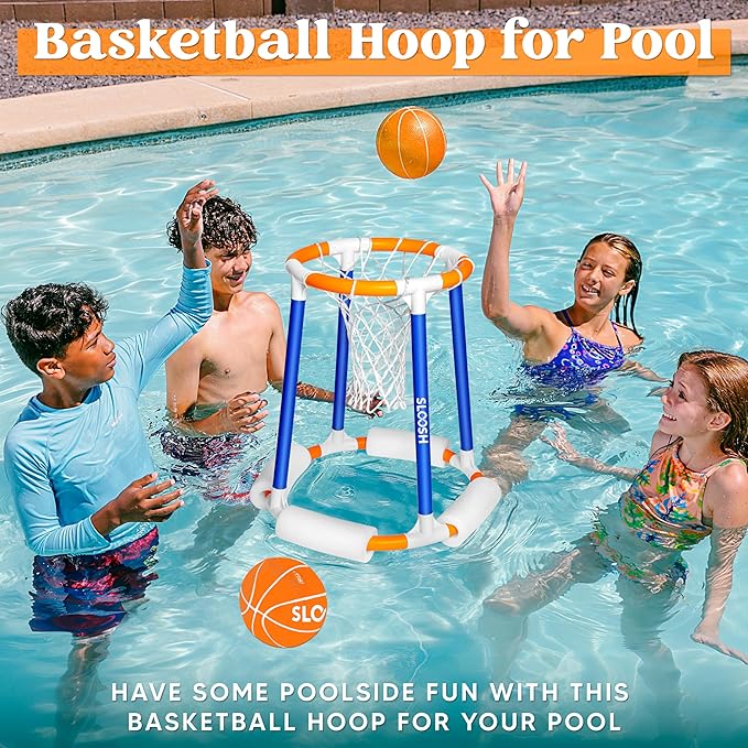 Sloosh Pool Basketball Hoop Toys, Floating Basketball Pool Game, Swimming Floats Toys with Balls Pump, Summer Outdoor Water Play Toy for Kids and Adults (Blue Orange)