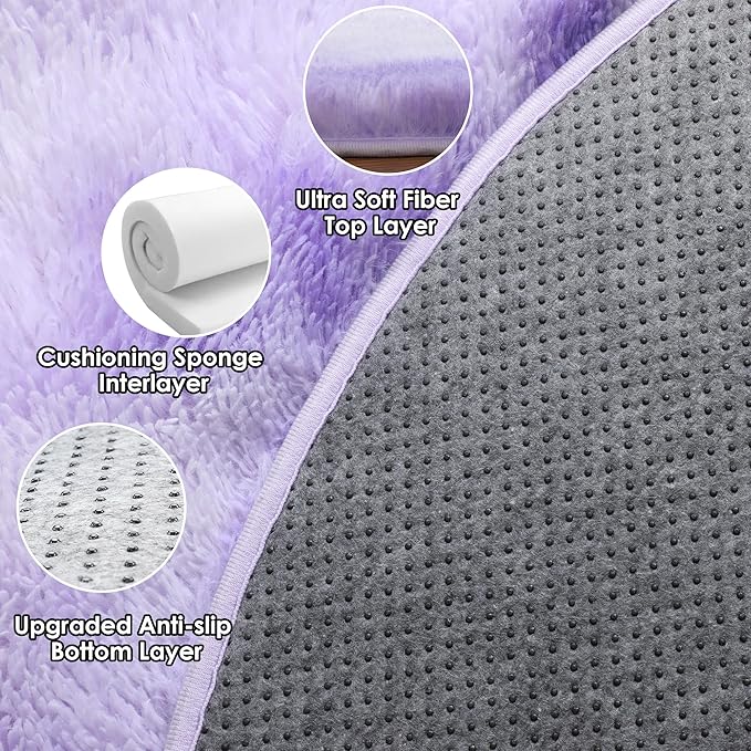 ONASAR Tie-Dyed Purple Round Area Rug 4ft, Soft Bedroom Circle Rugs Floor Mats for Kids Girls Teen Room, Kawaii Fluffy Plush Shaggy Carpet for Baby Nursery Living Room Playroom Home Decor