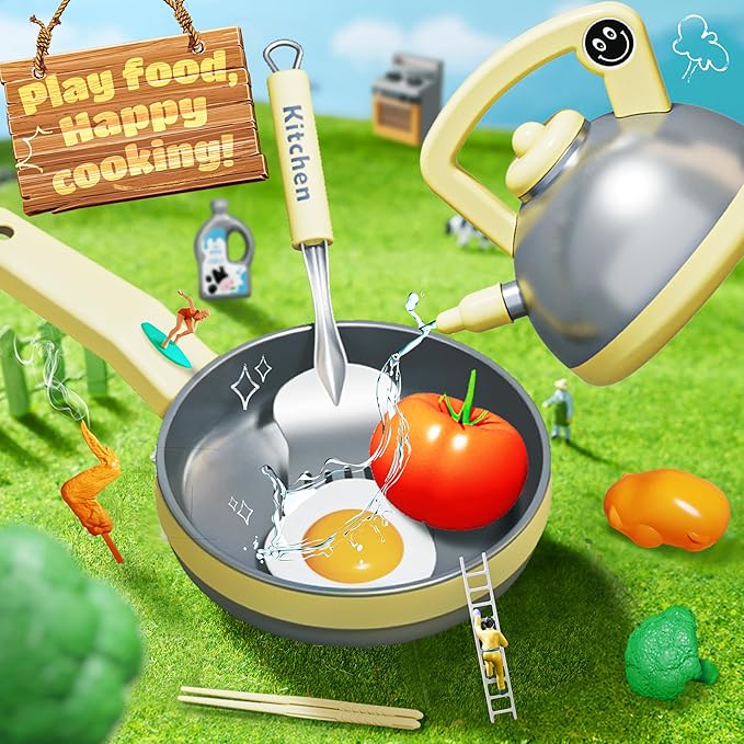 Play Kitchen Playset for Kids, Toy Kitchen Pretend Play Food BBQ Sets for Girls and Boys Age 3+, Play Kitchen Accessories with Play Pots Pans Vegetables, Birthday Gift for Children