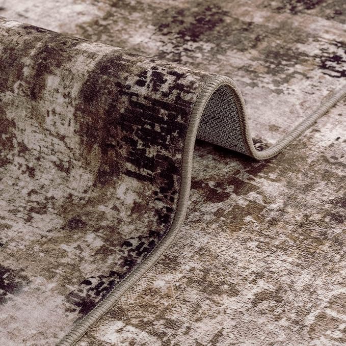 Area Rug 4x6 Brown Rug Washable Boho Rugs Non Slip Low Pile Abstract Coffee Small Carpet for Entryway, Bedroom, Kitchen, Classroom, Kids Room, Office, Dorm, Dining Room