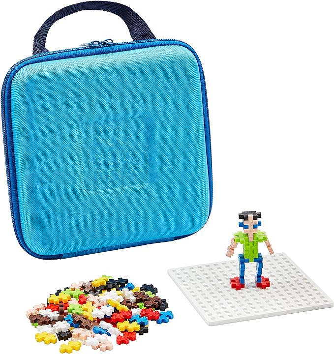 PLUS PLUS Building Set with Travel Case, 3D Open Ended Stem Toy for Kids, 100 Mini Interlocking Pieces, 1 White Baseplate