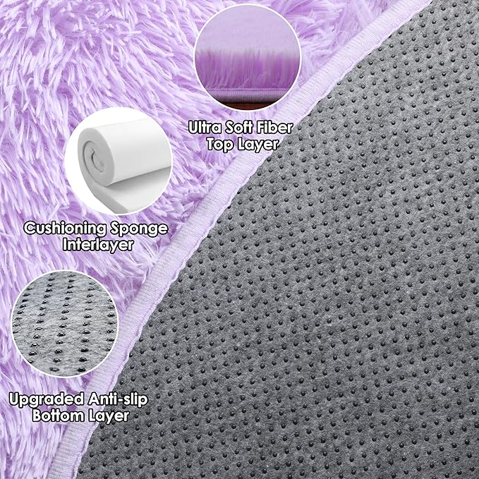 ONASAR Light Purple Round Area Rug 4ft, Soft Bedroom Circle Rugs Floor Mats for Kids Girls Teen Room, Cute Fluffy Plush Shaggy Carpet for Baby Nursery Living Room Playroom Dorm Home Decor