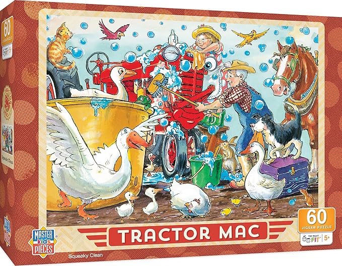 MasterPieces Licensed 60 Piece Vintage Jigsaw Puzzle for Kids - Tractor Mac Squeaky Clean - 14"x19"