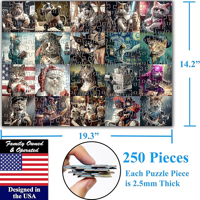 Think2Master Funny Cats 250 Pieces Jigsaw Puzzle Featuring heartwarming Kittens and Cats. Fun Toy for Kids, School & Families. Great Gift for Boys & Girls Ages 8+. Size: 14.2” X 19.3”