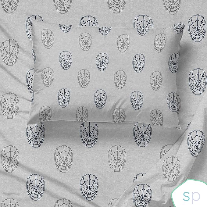 Saturday Park Marvel Spiderman Web Stripe Queen Sheet Set - 4 Piece 100% Organic Cotton Sheets - GOTS & Oeko-TEX Certified (Marvel Official)