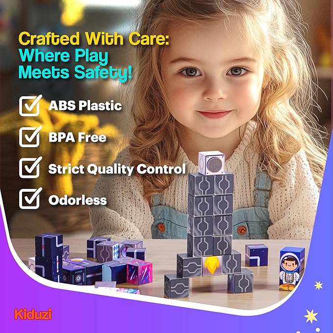 Magnetic Building Blocks – Space Adventure Edition - 100-Piece STEM Toy for Kids 3-10+ - Creative - Screen-Free Fun - 1 inch Strong Magnets, Durable & Travel-Friendly - Great Gift for Boys & Girls
