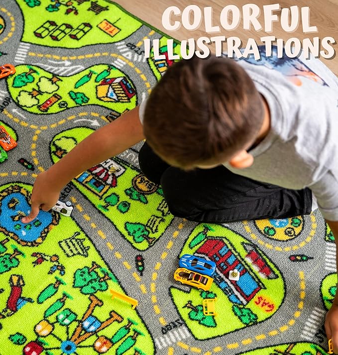 ToyVelt Kids Carpet Playmat Car Rug – Educational Road Traffic Carpet Multi Color Play Mat - X-Large 71" x 39" Best Kids Rugs for Playroom & Kid Bedroom – for Ages 3-12 Years Old