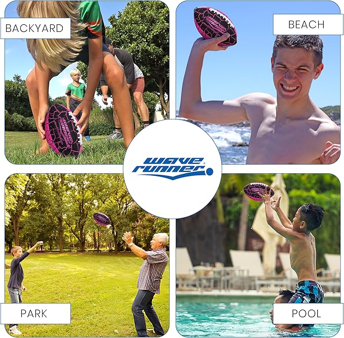 Wave Runner Grip It Waterproof Junior Size Football, 9.25 Size, Durable & Double Laced, Perfect for Beach Accessories, Kids Games, Pool Toys, Outdoor Games, All-Weather Indoor & Outdoor Play