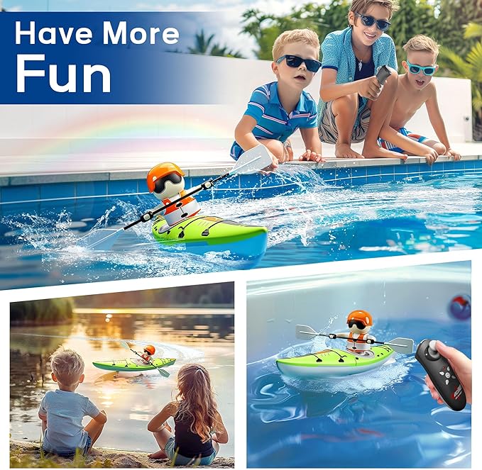 iPlay, iLearn Kids Remote Control Boat Toy, Toddler RC Kayak Paddle Boats Bath Toys Boys 4-8-12, Water Racing W/Light Outdoor Pool Lake Bathtub, Birthday Gifts 5 6 7 9 10 Year Old Child Girl-Green