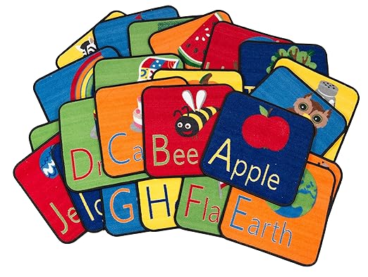 Flagship Carpets Alphabet Seating Multicolor Rug for Home Learning Area or Classroom Mat, Kids Room or Playroom Carpet, (Set of 26), 16" x 16"