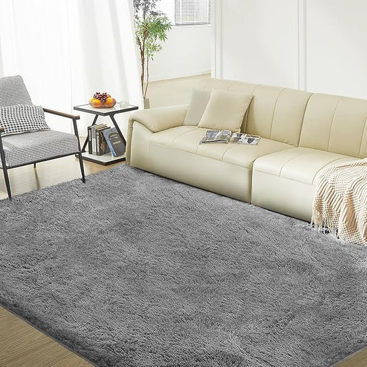 Ultra Soft Rug for Living Room, 9X12 Fluffy Shag Area Rug for Bedroom, Modern Shaggy Carpets Fuzzy Rug for Teens Dorm Nursery Home Decor Aesthetic, Upgrade Anti-Skid Durable, Grey