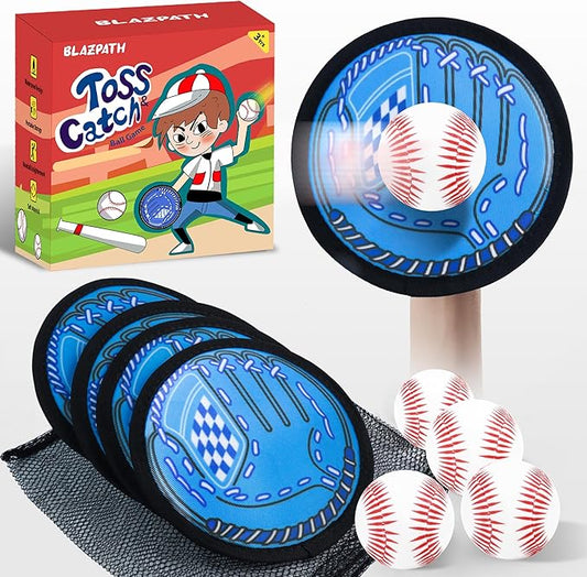 Toss and Catch Soft Ball Game Set Toys for Kids 3 4 5 6 Boy Girl, Toddler Baby Beginner Sticky Baseball Softball Catcher Glove Mitt Pad Paddle, Outdoor Indoor Tennis Ball Catching Sports Toys