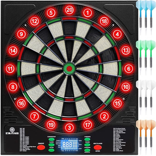 Electronic Dartboard 34 Games 355 Variations with 12 Darts Illuminated Dartboard Dart Storage for 12 Darts