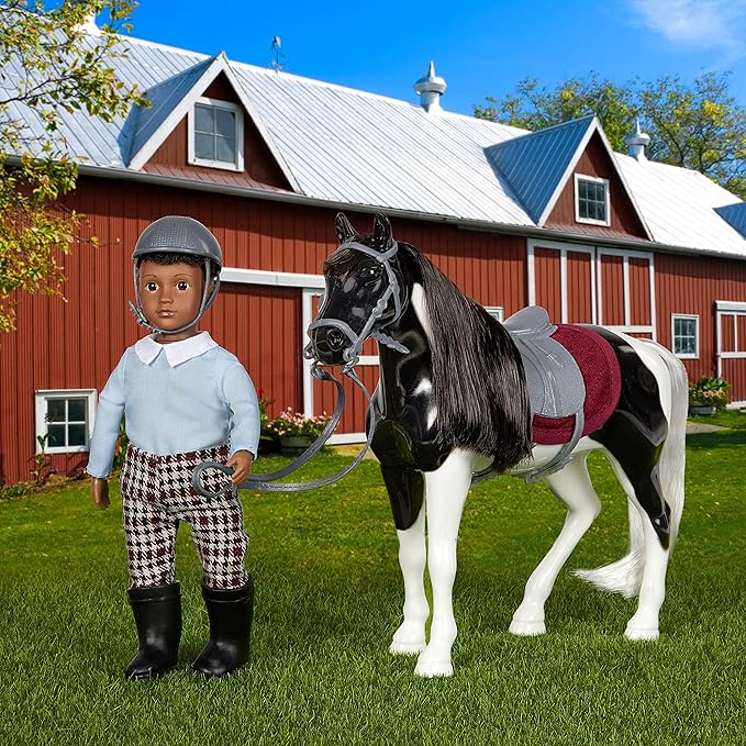 Lori – Mini Boy Doll & Toy Horse – 6-inch Doll & Black Pinto Horse – Set with Clothes, Animal & Accessories – Playset for Kids – 3 Years + – Landon & Luna