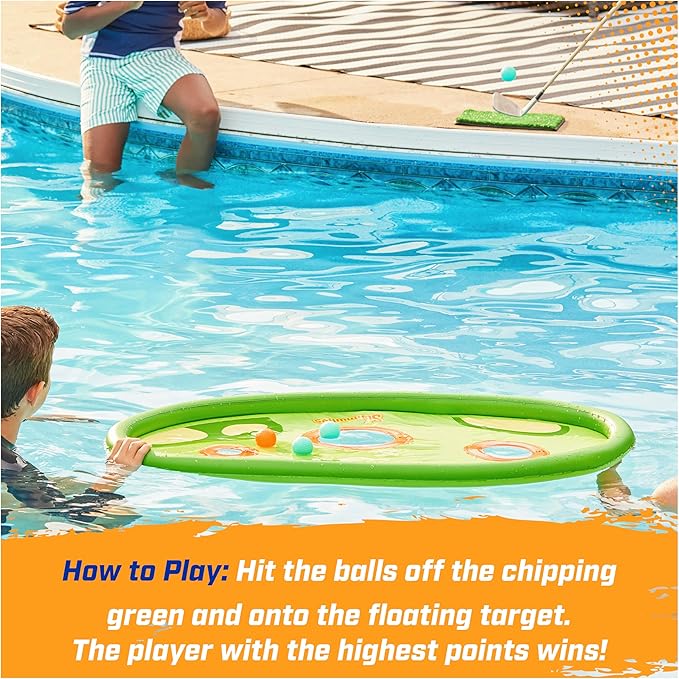 SwimWays Hydro Golf, Pool Toys for Kids and Adults, Floating Swimming Pool Game with Golf Balls and Chipping Green, Outdoor Toys for Kids Aged 5 & Up
