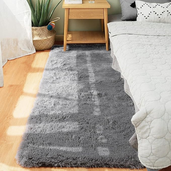 PAGISOFE Super Soft Runner Rugs for Hallway 2x6 Ft,Grey Fluffy Rug Home Decor Aesthetic, Fuzzy Plush Long Bedside Rugs for Room Decor Indoor Fluffy Shaggy Furry Throw Rug for Teen Dorm Nursery