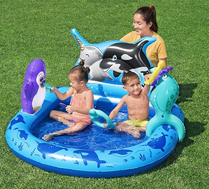 Bestway H2OGO! Polar Pals Kids Inflatable Water Play Center (53" x 51.5" x 28.5") | Outdoor Summer Pool Toy for Children Ages +2