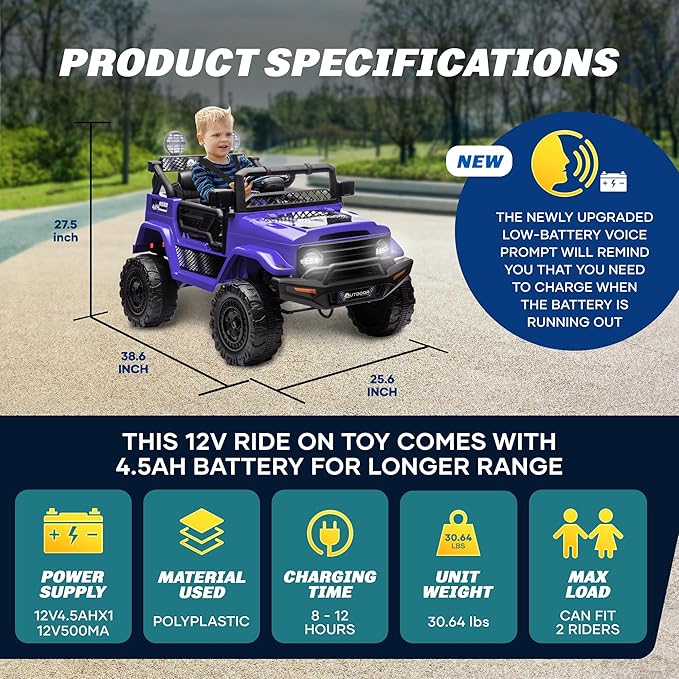 Outdoor Cruise 1-Seater 12V Ride-On Electric Car for Kids - Remote Control Jeep Power Wheels with Parental Control for Safe Adventures