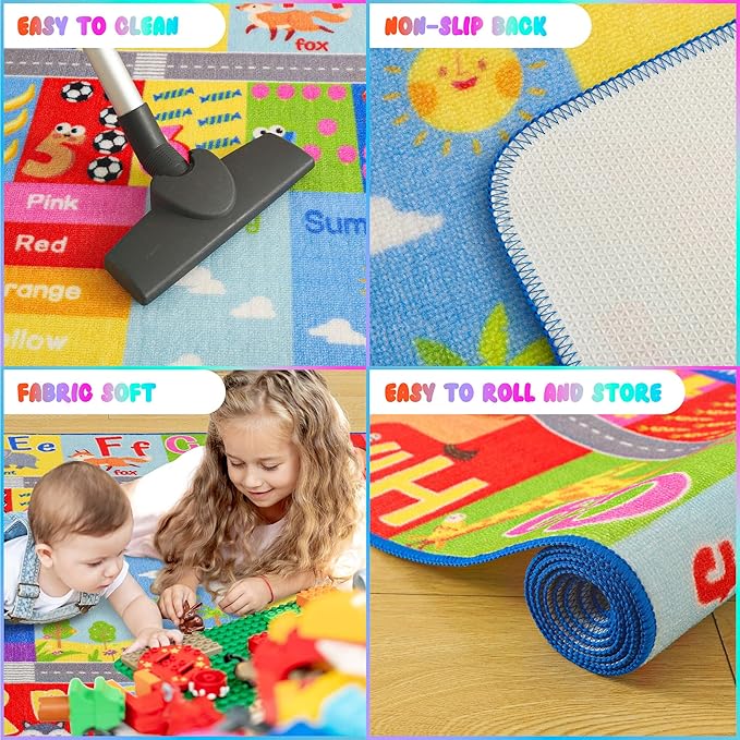 Kids Rug for Playroom Classroom, ABC Alphabet Numbers Play Toddlers Rugs, 4x6 Learning Educational Bedroom Floor Mat, Washable Baby Carpet for Boys Room, Nursery, Preschool, Daycare