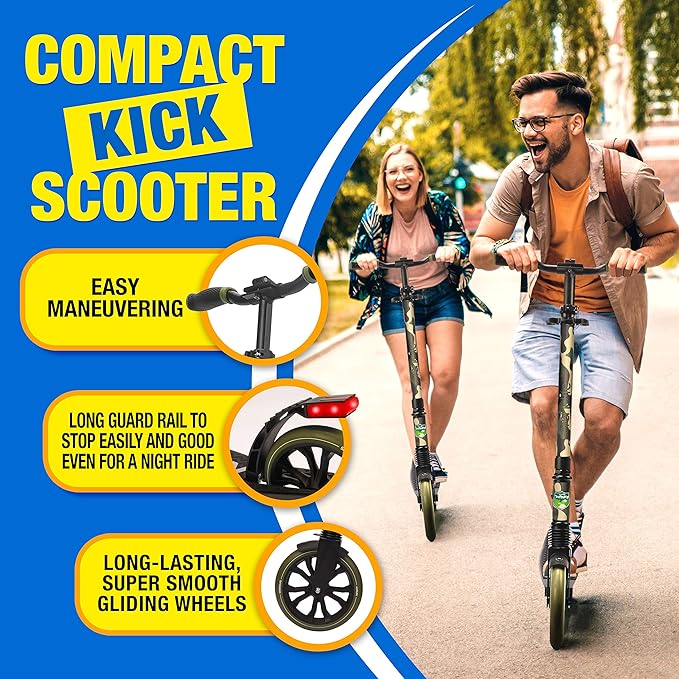 SereneLife Kick Scooter Adult Teenagers Kids- 2 Wheel Kids Scooter with Adjustable T-Bar Handlebar - Alloy Anti-Slip Deck - Portable Folding Scooters for Kids with Carrying Strap
