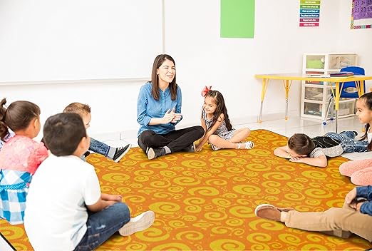 Flagship Swirl Tone on Tone Carpet for Children's Classroom and Bedroom Area Rug, Playroom or Teaching Area for Playtime and Reading, 10'6" x 13'2", Orange