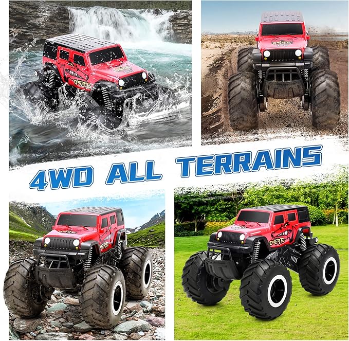 RC Trucks 4x4 Offroad Waterproof - 2.4 GHz Amphibious Remote Control Car Toys for Boys 4-7, Remote Control Monster Truck, Beach Lake Pool Toys, Remote Control Boat Birthday Gifts for Kids