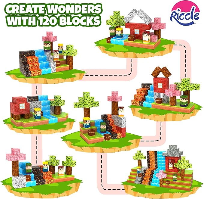 RICCLE Magnetic Blocks for Kids - 120 PCS Build Magnetic Building Blocks Toddler STEM Sensory Outdoor Toys for 3+ Year Old Boys & Girls, Educational & Learning Toys for Ages 4-12