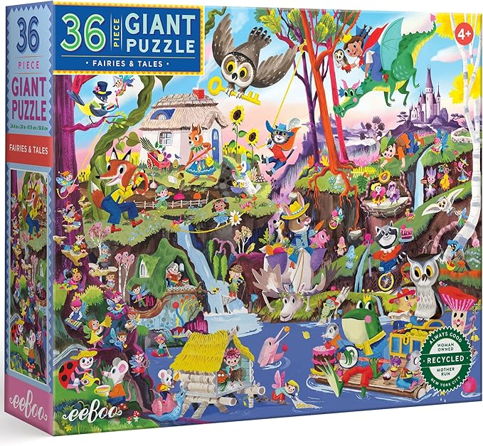 eeBoo: Fairies & Tales - 36 Piece Giant Puzzle - 24.4" x 20" Jigsaw, Oversized Colorful Pieces, Childrens Fantasy Puzzle, Kids Ages 4+