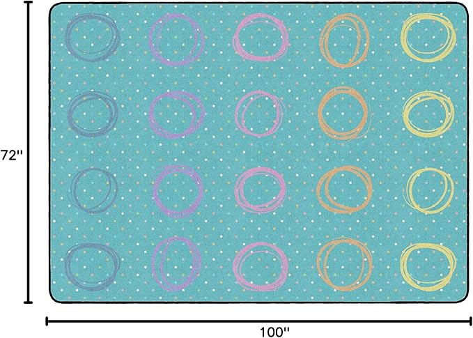 Flagship Carpets Smiley Circle Sampler Abstract Educational Area Rug for Kids Room Seating Décor, Children's Classroom, Play Carpet for Teaching and Playroom, Seats 20, 6' x 8'4", Blue & Multi