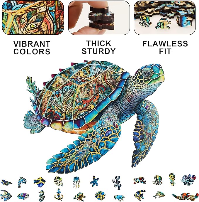 Wooden Puzzles, Sea Turtle Jigsaw Puzzles 200 Pieces, Unique Shaped Wooden Puzzle for Adults and Kids, Birthday Gift Family Game 9.2 x 11.2 Inch