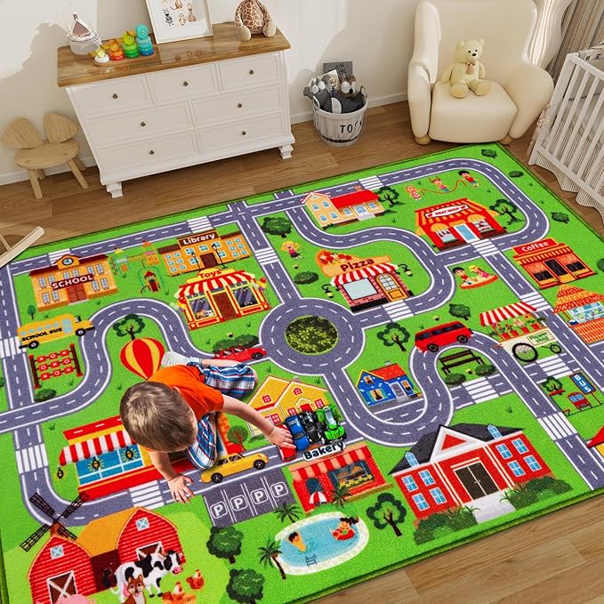 Kids Rug Car Carpet Play Mat, Non-Slip Traffic Road Rug for Kids, Extra City Map Educational Mat for Playroom Boys Bedroom Classroom (78.7X59 INCH, Classic)