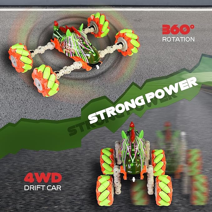1:14 Rc Cars for Boys Age 8-12, 360° Rotating Crawler 4WD 2.4GHz Rc Stunt Drift Car DIY 100+ Poses with 4 Mecanum Wheel and LED Light Kids Toys Adults