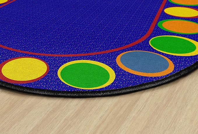 Flagship Carpets Sitting Spots Seating Oval Area Rug for Children's Classroom or Kids Playroom, and Home Learning Carpet, Seats 20, 6' x 8'4", Blue
