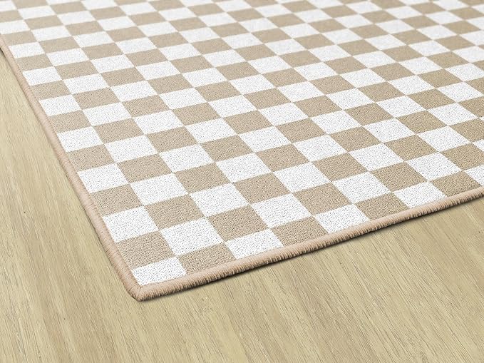 Flagship Carpets Schoolgirl Style Brown and White Checkerboard Educational Area Rug for Kids Room Seating Décor, Children's Classroom, Play Carpet for Teaching and Playroom, 5' x 7'6", Neutral