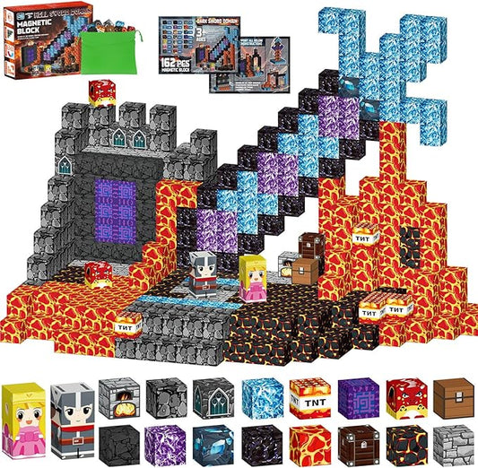 Magnetic Building Blocks 162PCS, Magnetic Tiles Kids Build Cubes STEM Game Toys, Birthday Gifts for Boys & Girls Ages 3+