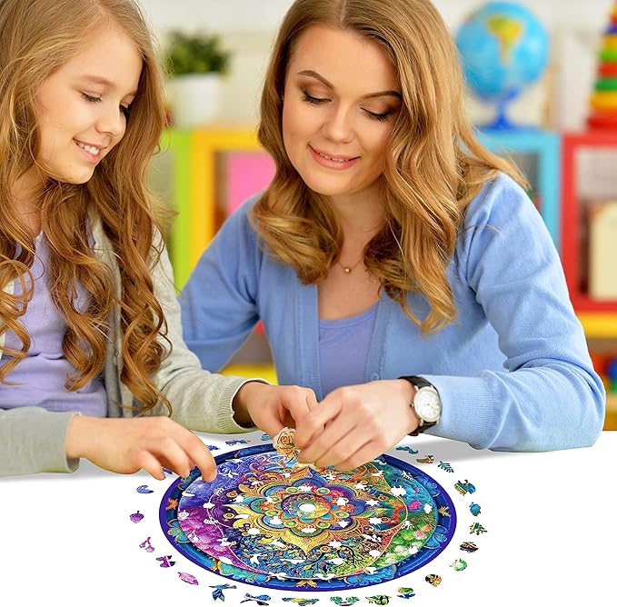 500 Piece Puzzles for Adults Mandala Wooden Jigsaw Puzzles Unique Unique Shape Brain Teaser Puzzles, Beautiful Package, Best Gift for Adults Family Games