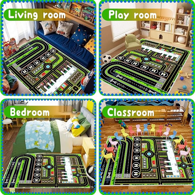 Kids Car Rug Carpet Playmat for Play Toy Cars, Airplane Road Airport Parking Track Rugs Carpet for Playroom Nursery Classroom Kids Room, Car Rug Play Floor Mat Great Gift for Boy Girl 4x6ft