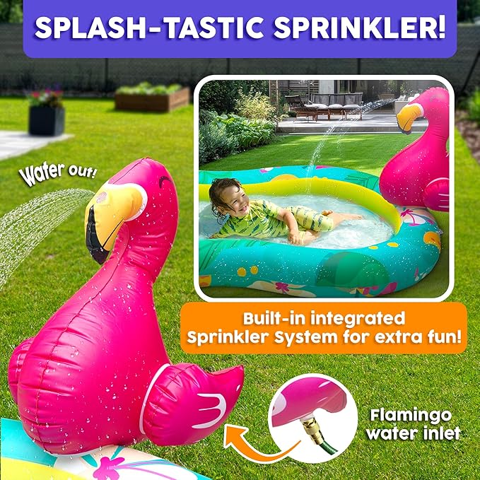 Kiddie Pool for Kids, Inflatable Pool, Inflatable Sprinkler for Kids with Splash Pad, Summer Water Toys for Toddler Outside, Summer Toys, Flamingo
